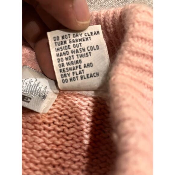 Bramble Lane M Silk Angora Lambswool Faux Pearls Pink Granny Sweater Cable VTG - Picture 11 of 11